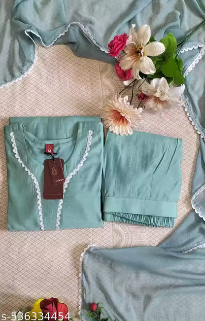 MINT GREEN KURTI PANT WITH DUPPTA SET