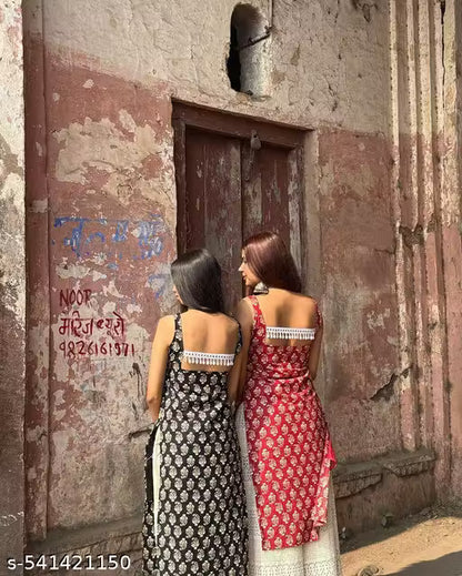 Women's Cotton Printed Straight Sleeveless Kurta (Random Print And Design Available)