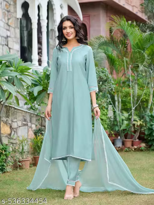 MINT GREEN KURTI PANT WITH DUPPTA SET