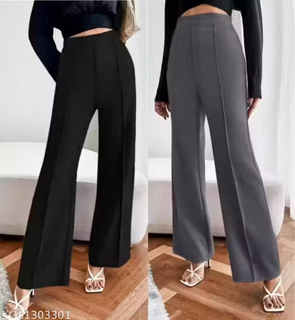 Pack of 2 Women Regular Fit Multicolor Viscose Rayon Trousers