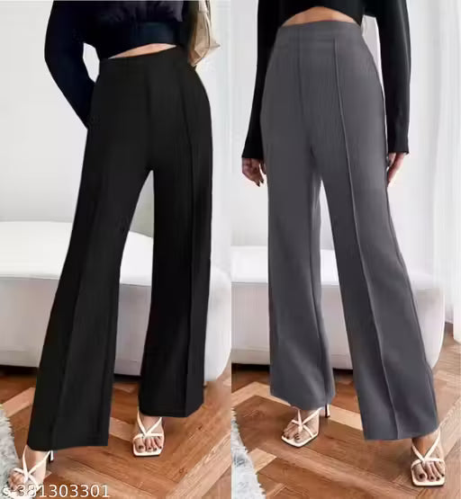 Pack of 2 Women Regular Fit Multicolor Viscose Rayon Trousers