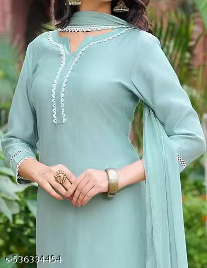 MINT GREEN KURTI PANT WITH DUPPTA SET
